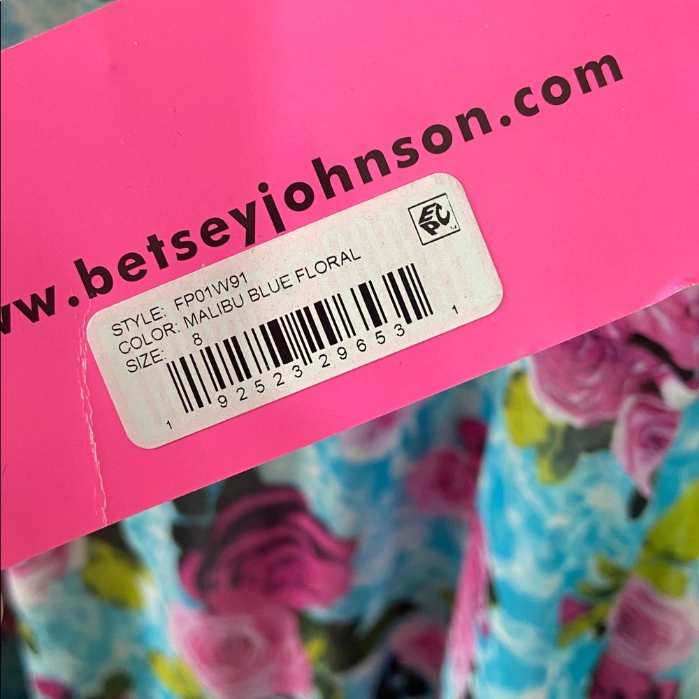 Betsey Johnson Floral Maxi Dress Off Shoulder Blue Pink Roses Malibu Print NWT 8 - Picture 4 of 7